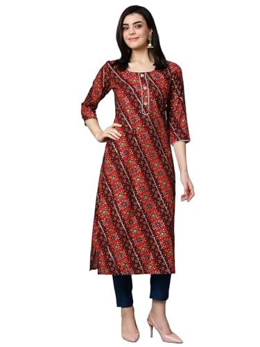 Image of GoSriKi Women's Cotton Blend Straight Printed Kurta with Pant Set