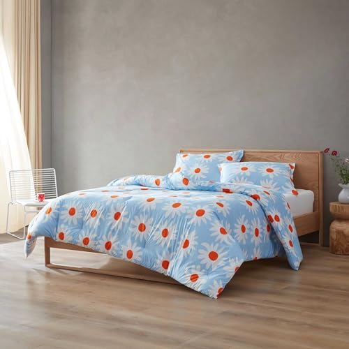 Image of MARIMEKKO - Duvet Cover King Size, Naturally Soft & Smooth Cotton Percale Bedding with a Lightweight Feel - 3 Piece Bed Set with Matching Pillowcases (Rakastaa El Rakasta Blue)