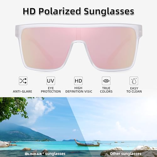 Image of GLINDAR Polarized Sunglasses Men Flat Top Womens, Oversized Square Shield | One Piece,Trendy,Lightweight,Driving