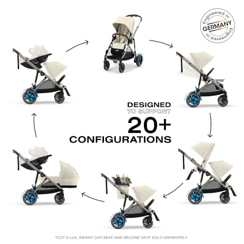 Image of Cybex e-Gazelle S Electronic Assist Stroller - Gazelle S Single-to-Double Electric Stroller, Smart Assist, Rocking Mode, 20+ Configurations & Compact Fold, Seashell Beige with Taupe Frame