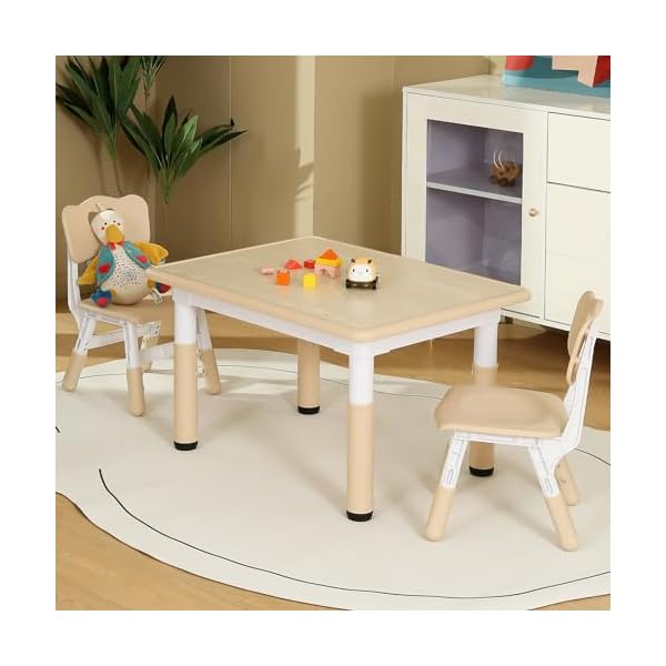 Kids table and 2 chair set toddler table and chair set height adjustable 315l x 236w multifunctional toddler table for reading drawing eating for girls boys age 2 10 burlywood  urban country home decor