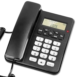 Uvital Desktop Corded Telephone, Black Landline Telephone, Office Landline Phone with Caller Identification, LCD Display, Ringer Volume and Speakerphone Volume Adjustable for Home/Office/Hotel Use