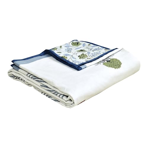 Image of BLOCKS OF INDIA Hand Block Printed Cotton Single Size Reversible Malmal Dohar for Summer (Open Grey Motif)