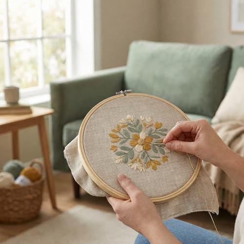 Image of Essentials By Leisure Arts Wood Embroidery Hoop 14 inch Bamboo - Wooden Hoops for Crafts - Embroidery Hoop Holder Cross Stitch Cross Stitch Hoops and Frames