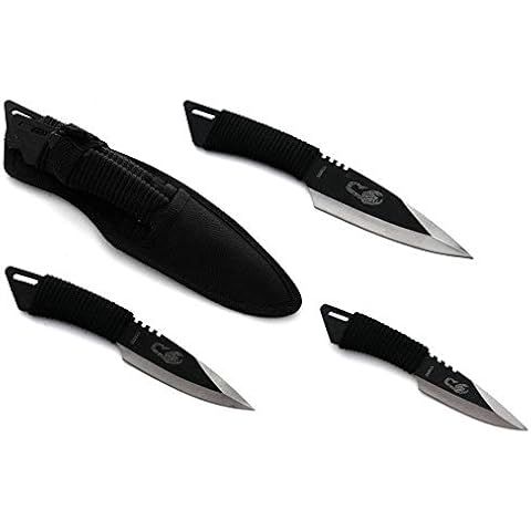 KOSxBO® 3er Darts Wurfmesser Scorpion King schwarz Edition hochwertige Kunai Messer inkl Nylon Scheide und Taktische Trageschlaufe Cover