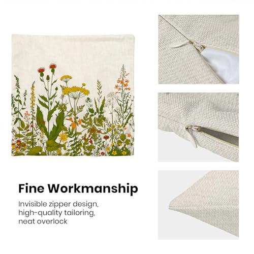Image of AEIOAE Yellow and Green Pillow Covers 18x18 Inch Set of 2, Spring Wildflower Plant Throw Pillows Case,Seasonal Floral Outdoor Decorative Flowers Farmhouse Decor Cushion Covers for Home Sofa Bed Couch