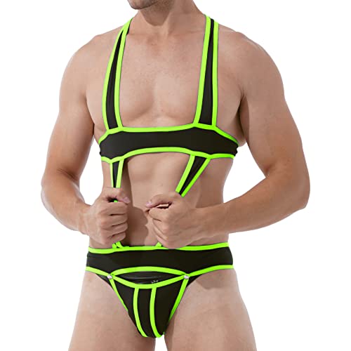 easyforever Men's Hollow Out One-piece Jockstrap Leotard Underwear Wrestling Singlet Bodysuit Mankini - Main Image