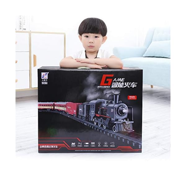 TRCS Retro Dampfeisenbahn, Eisenbahn elektrisch Set mit 5 Wagen, Szene, Rauchöl, Schwarz Elektrische Lokomotive, Spur H0… – Bild 8