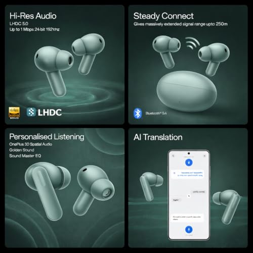 Image of Buds 4 ANC in-Ear Earbuds, AI Smart Controls Compatible with OnePlus 12, 11, 10, 9, 8 (Zen Green) (LK09H5)