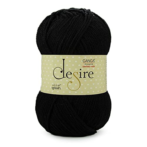Image of Ganga Acrowools Acrylic Desire Hand Knitting and Crochet Yarn. Pack of 1 Ball - 100Gms. Shade No - Dsr003, Black