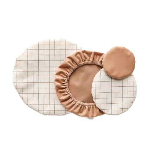 Esembly Bowl Caps, Washable Bowl Covers - Windowpane, Sepia, 4-Pack