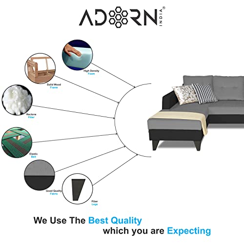 Image of Adorn India Maddox L Shape 4 Seater Sofa Set Tufted Two Tone LHS (Grey & Black) (3 Year Warranty)