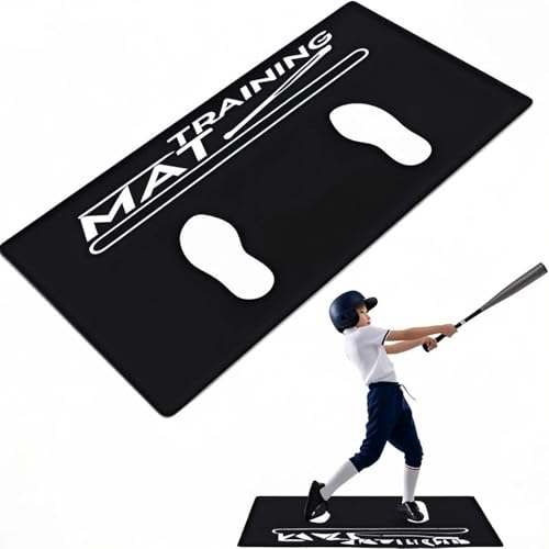 BOHOATOM Baseball Batting Mat with Footprint, Non-Slip Batting Stance Alignment Training Mats for Swing Pitching Softball & Baseball Hitting Mat (Black)