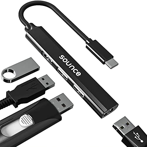 Image of Sounce 4-in-1 Portable Type-C Hub (Type-C to 4 USB-A Ports) with Aluminum Shell, USB Port Hub 3.0 Compatible for PC, Mac Pro, Mac mini, iMac, Tablet, and Smartphone