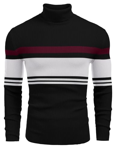 Image of COOFANDY Mens Ribbed Slim Fit Knitted Pullover Casual Turtleneck Sweater