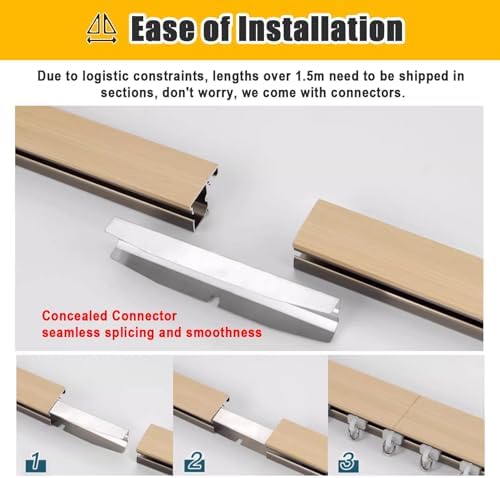 Wood Grain Curtain Rods - Mute Sliding Double Track System for Wall Divider, 4 to 16 Ft Adjustable Length, Stylish & Durable Curtain Pole for Home Décor