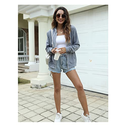 Pogtmm Womens Oversized Zip Up Hoodie Jacket Long Sleeve Full Zip Up Fleece Hoodiecomfy Full Sleeve Sweater Top (Gray, Xx-Large) #TOP4