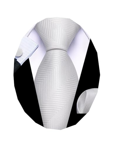 Image of Barry.Wang Stripe Men Ties Set Classic WOVEN Necktie with Handkerchief Cufflinks Formal