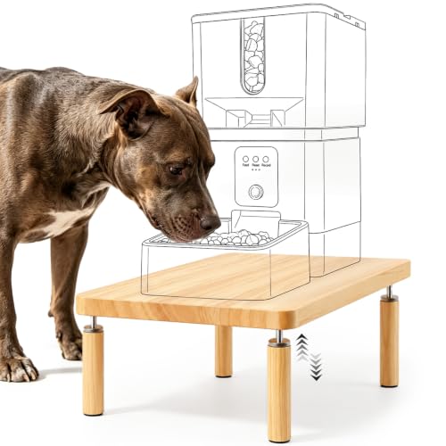 Image of SZEE Adjustable Dog Food Stand, Raised Dog Feeder Stand for Medium Breeds, Elevates from 14 to 17.2 cm, Relieves Spine and Joints on Pets (M, Solid Wood)