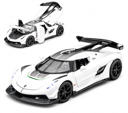 Image of 1:32 Koenigseggg Jesko Sports Model Exclusive Alloy Diecast Pull Back Toy car with Openable Doors & Light Music Toys for Kids Boy Girl Gift (1:32 Koenigseggg - White)