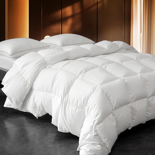 Down Fibers Comforter California King Size,Luxurious All Seasons Hotel Collection Duvet Insert,54 Oz High Bulkiness Medium Warmth,Fluffy & Breathable for Bedroom, Guestroom, Hotel (White,104x96)