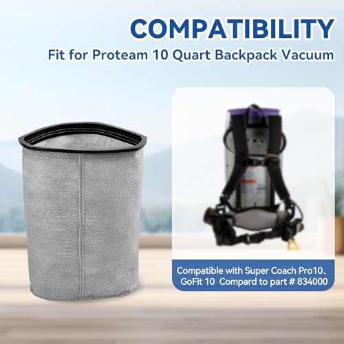 Image of Smilefil 10 Quart Triangular 834000 Micro Cloth Filter Compatible with ProTeam Super Coach Pro 10, GoFit 10 - Fits 10 Quart Backpack Vacuums, High-Efficiency Filtration, 10 inch x 14 inch Triangular Bags