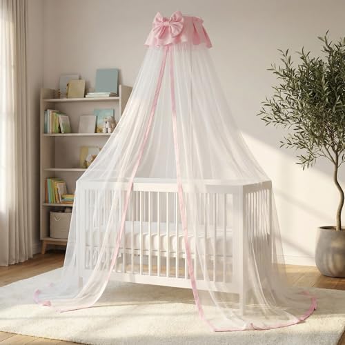 Ciel de lit pour bébé rose : rideaux suspendus lit princesse coupole