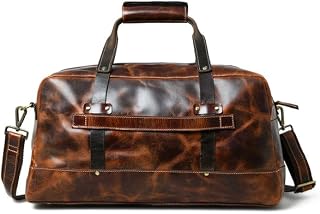 MaheTri Espresso Elegance Travel Duffle Bag | Premium Full-Grain Buffalo Leather Carry-on Bag | Large Central Compartment ... Price In India