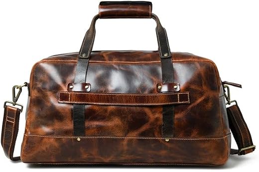 MaheTri Espresso Elegance Travel Duffle Bag | Premium Full-Grain Buffalo Leather Carry-on Bag | Large Central Compartment ...