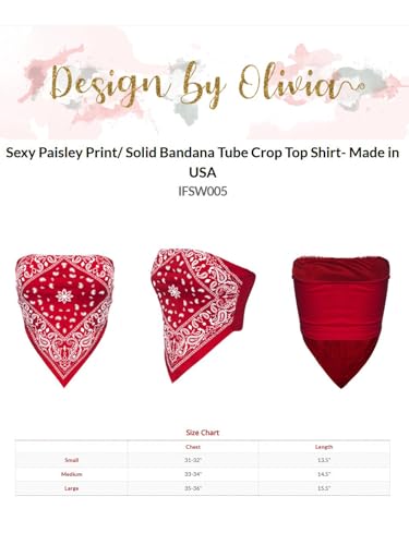 Design by Olivia Women's Sexy Paisley Print/Solid Bandana Tube Crop Top Shirt- Made in USA4