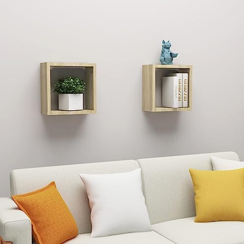 CINDERFUL Estantes Cubo de Pared 2 Unidades Roble Sonoma 30x15x30 cm Salón Librerías