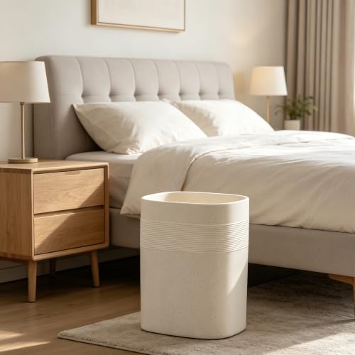 Image of Polytree Beige Stone-Look Small Bathroom Trash Can, Simple Oval Stone Look Garbage Bin, Resin Decorative Waste Basket for Kitchen Office, Home Decor, Bedroom, Living Room