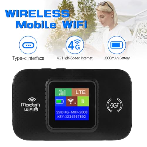 Image of 4G Mobile WiFi Router, Plug and Play Travel WiFi Hotspot with Color LED Display for Smartphone Tablet Laptop (Black)