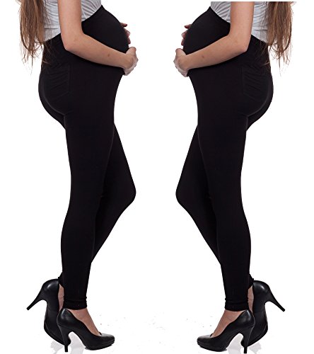 Preisvergleich Produktbild 2 Set Damen Umstandsmode Leggings Umstandsleggings lange Umstands- Leggings Strümpfe & Strumpfhosen / Leggins, 2 Pack Schwarz, S (34-36)