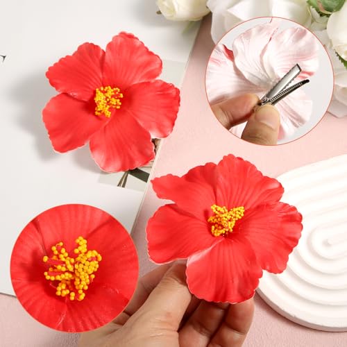 2 piezas pinzas para cabello flor hawaiana roja miniatura 4