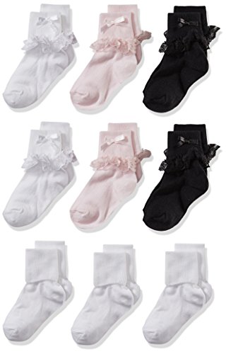 CHEROKEE girls Cherokee 9 Pack Turn Cuff Shorty Socks, Assorted, 0-12M US