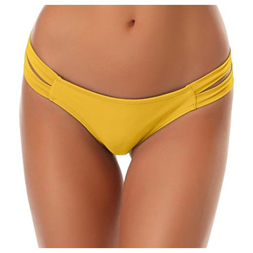 SHEKINI Mujer Tanga Brasileño Braguitas Braga de Bikini Traje de baño Bañador (L,Amarillo-A)