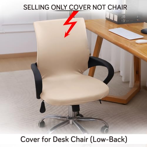 Image of HOKIPO 'SereneSolids' 140 GSM Office Chair Cover for Desk Chair (Low-Back) - 140 GSM Stretchable Fabric - Washable, Durable & Anti-Slip - Fits Small & Low-Back Office Chairs, Beige (AR-6222-BGE-S)