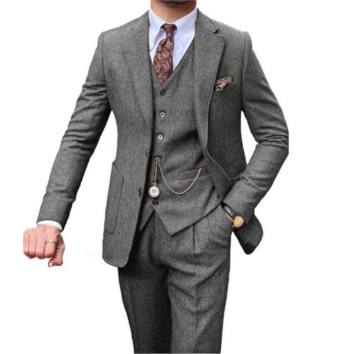 Costume rétro 3 pièces en Tweed pour Homme, Costume Vintage à Chevrons pour Homme, Mariage, Bal, Affaires, Tenue décontractée, Blazer, Gilet et Pantalon,...
