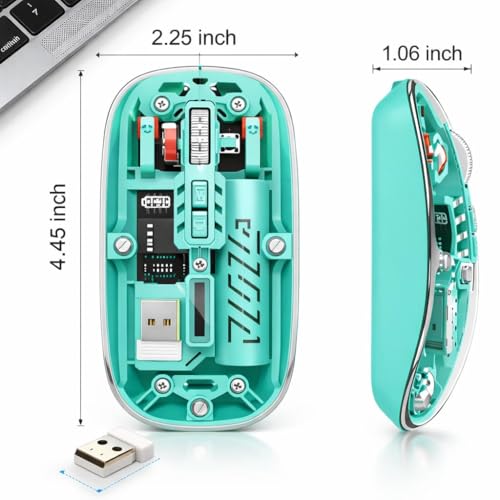 Image of PhT2101 Slim Wireless Mouse with Transparent Cover, 2.4GHz and Dual Bluetooth, Rechargeable, Adjustable DPI, LED for Laptop, PC and Tablet, Green BTWMOUSE