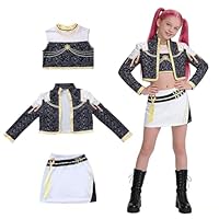 Oirigaga Korean Pop Idol Kostüm Kinder Mädchen, Huntrix Cosplay Set mit Jacke Tanktop Minirock, Anime Hunter-Stil Verkleidung für Karneval Fasching und Kinderrollenspiele Geburtstagsparty, 8-9 Jahre