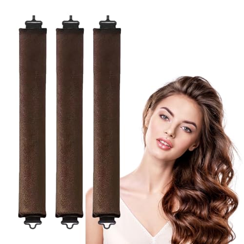 KLVGTIFS 3 Pezzi Bigodini Senza Calore,Ferro Arricciacapelli Senza Calore,Bigodini per Styling Capelli,Soft Heatless Hair Curler Durante la Notte,Bigodino Pigro Set per Tutti i Tipi di Capelli,Marrone