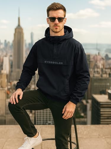 Image of Noble Monk Men's Polyester Standard Length Color Solid Ragular Fit Jacket |Full Sleeve Hooded Windcheater Jacket