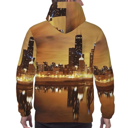 Pull à manches longues homme sweat à capuche avec cordon de serrage imprimé Chicago