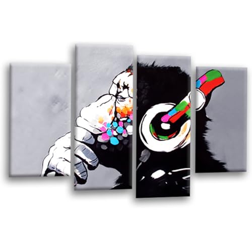LR DJ Monkey Banksy Canvas Wall Art Prints Framed Large Split Graffiti Pictures