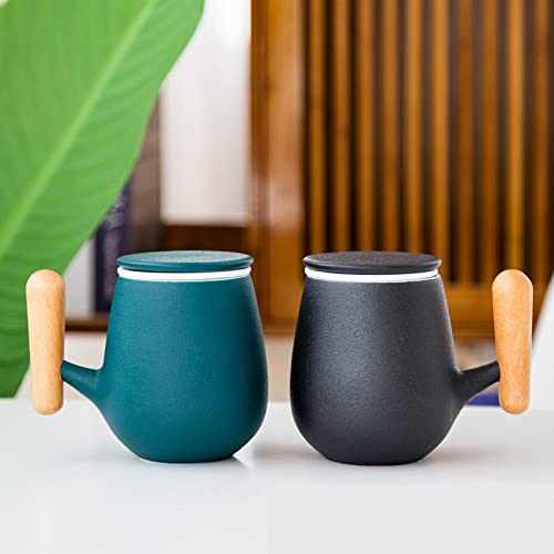Mug Poignée de Mugs avec Filtre de Couvercle créatif Simple Maison Bureau Maison de thé thé Oolong thé Solide os Chine Chine Tasses Tasse à thé (Color : Zen Wind Black)