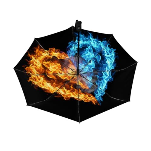 Parapluie de voyage automatique compact Fire Heart coupe-vent pour femmes et enfants