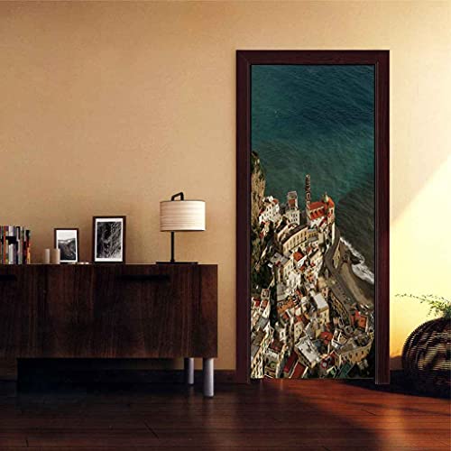 CBWRAW Türaufkleber 3D Türposter Für Wohnzimmer Küche Schlafzimmer Büro Dekoration Architektonische Landschaft Wasserdicht Selbstklebend Abnehmbare PVC Wandbild Art Decals Poster Tapete 77x200cm Cover