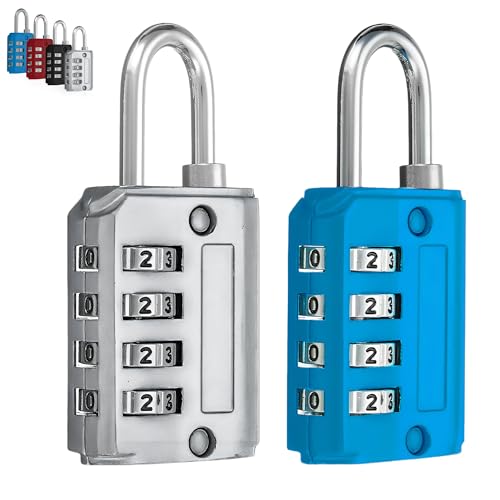 ARTALEJ "Pack de 2 UNIDADES | Candado Combinación de 4 Dígitos | Candado Taquilla y Maleta de Viaje | Seguridad y Durabilidad Premium (Gris y Azul)"