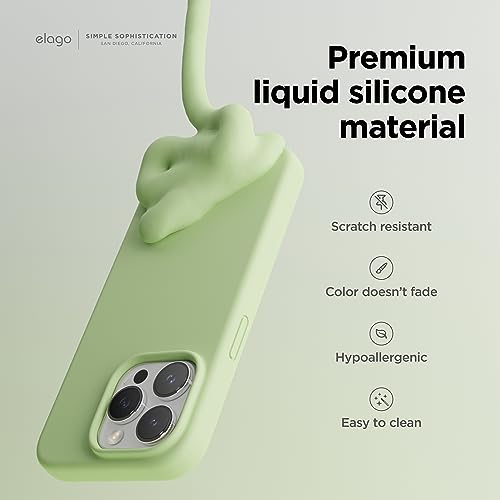 Image of elago Compatible with iPhone 15 Pro Case, Liquid Silicone Case, Full Body Protective Cover, Shockproof, Slim Phone Case, Anti-Scratch Soft Microfiber Lining, 6.1 inch (Pastel Green)
